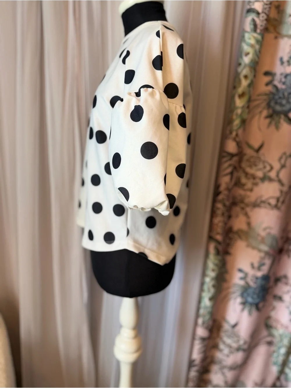 Zara Cream Blouse with Black Polka Dots